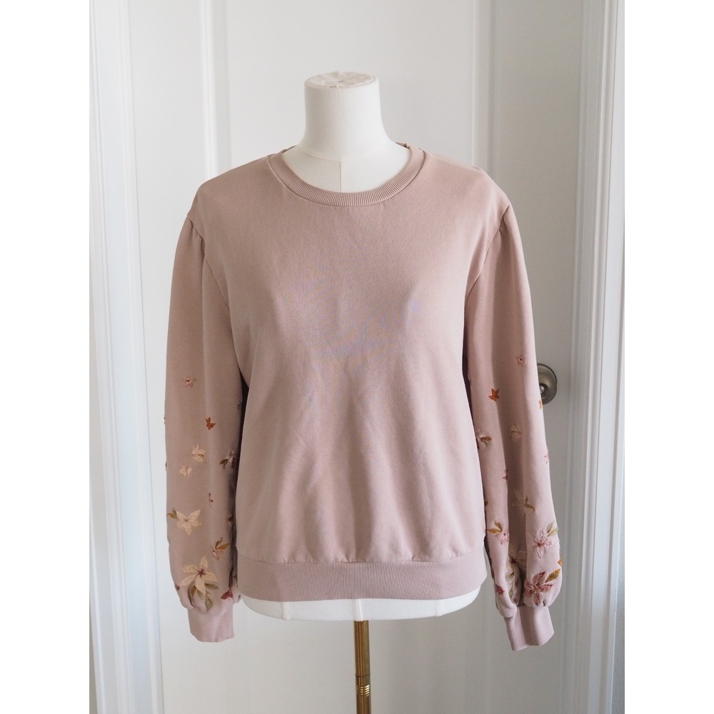 Driftwood Floral Embroidered Pink Sweatshirt Boho Cottagecore Small Good Rose - Picture 2 of 16